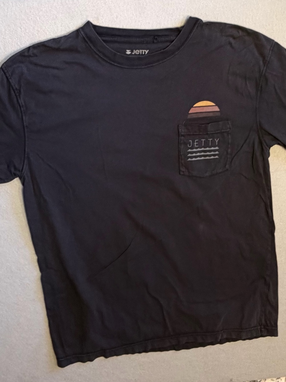 Jetty Men's Black Pocket Tee with Sunset Graphic